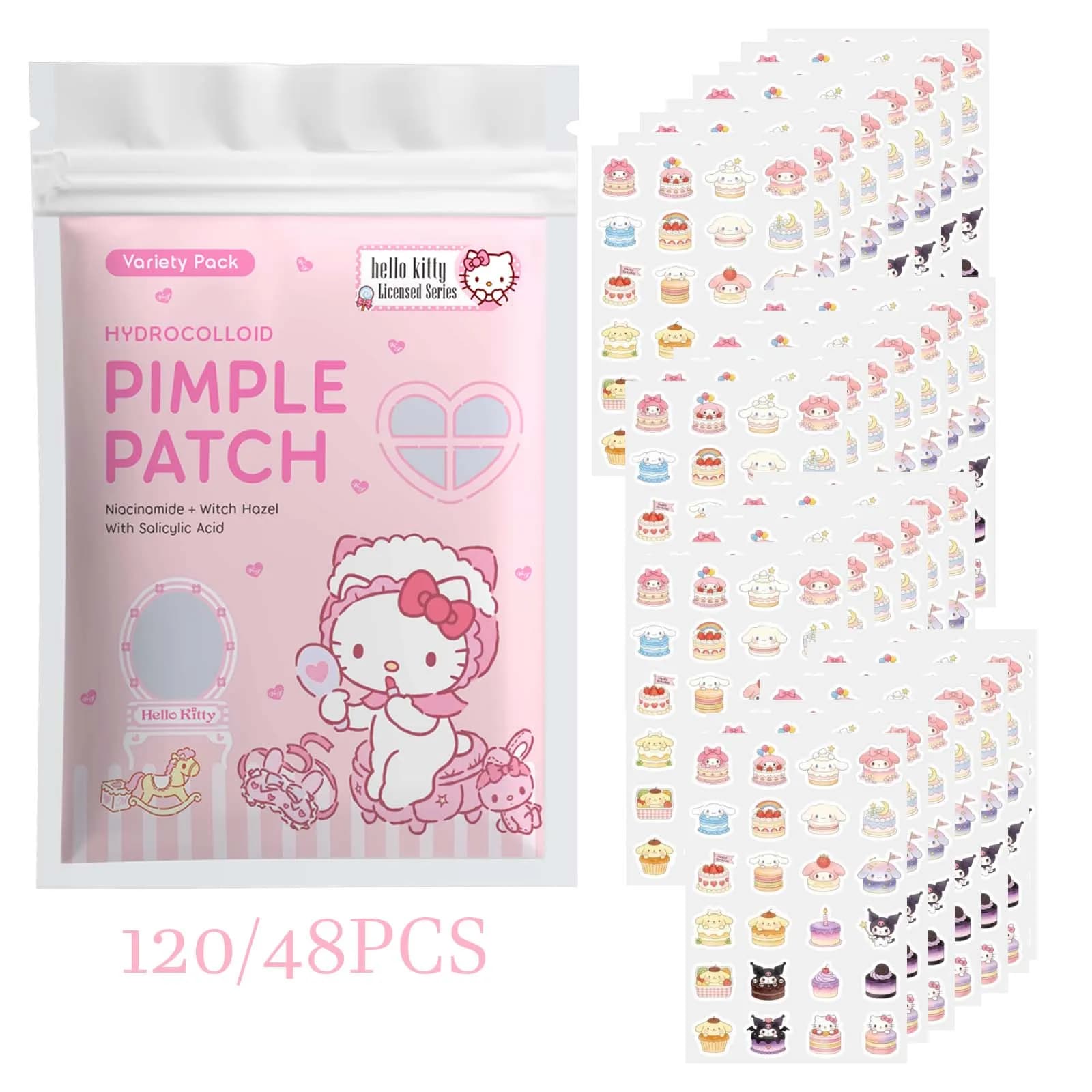 48/120PCS Kawaii Hello Kitty Zit Cover Patches, Soft Hydrogel Stickers