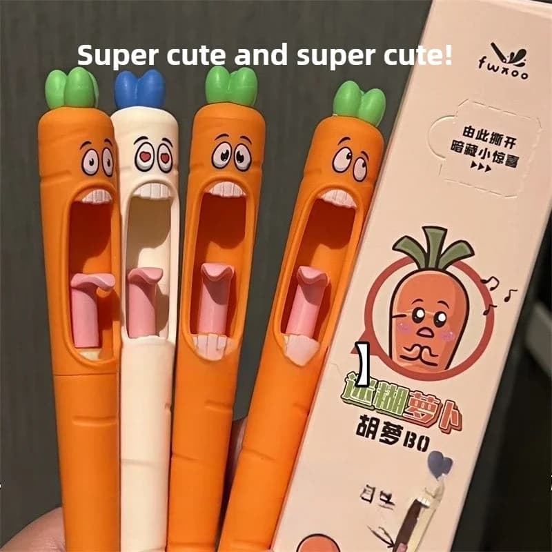 4 pezzi divertente tipo pressa per carota penna gel nera ad asciugatura rapida strumento di scrittura creativo per alleviare lo stress di alto valore per la scuola dell'ufficio di studio