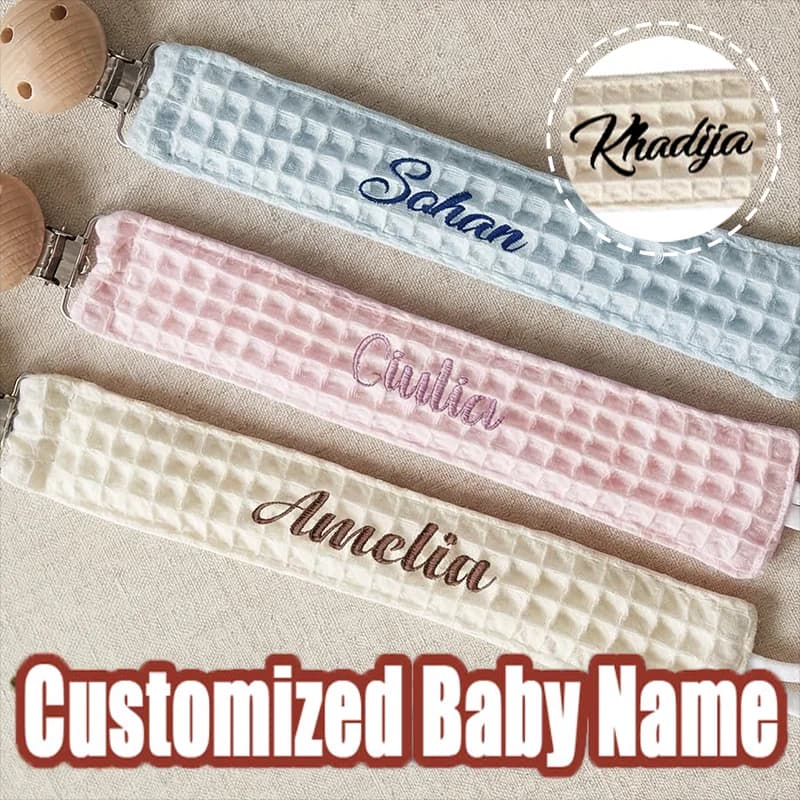 Custom Name Pacifier Clip Holder Personalized Fabric Pacifier Clip with Wooden Clip Personalized Name Baby Shower Gift