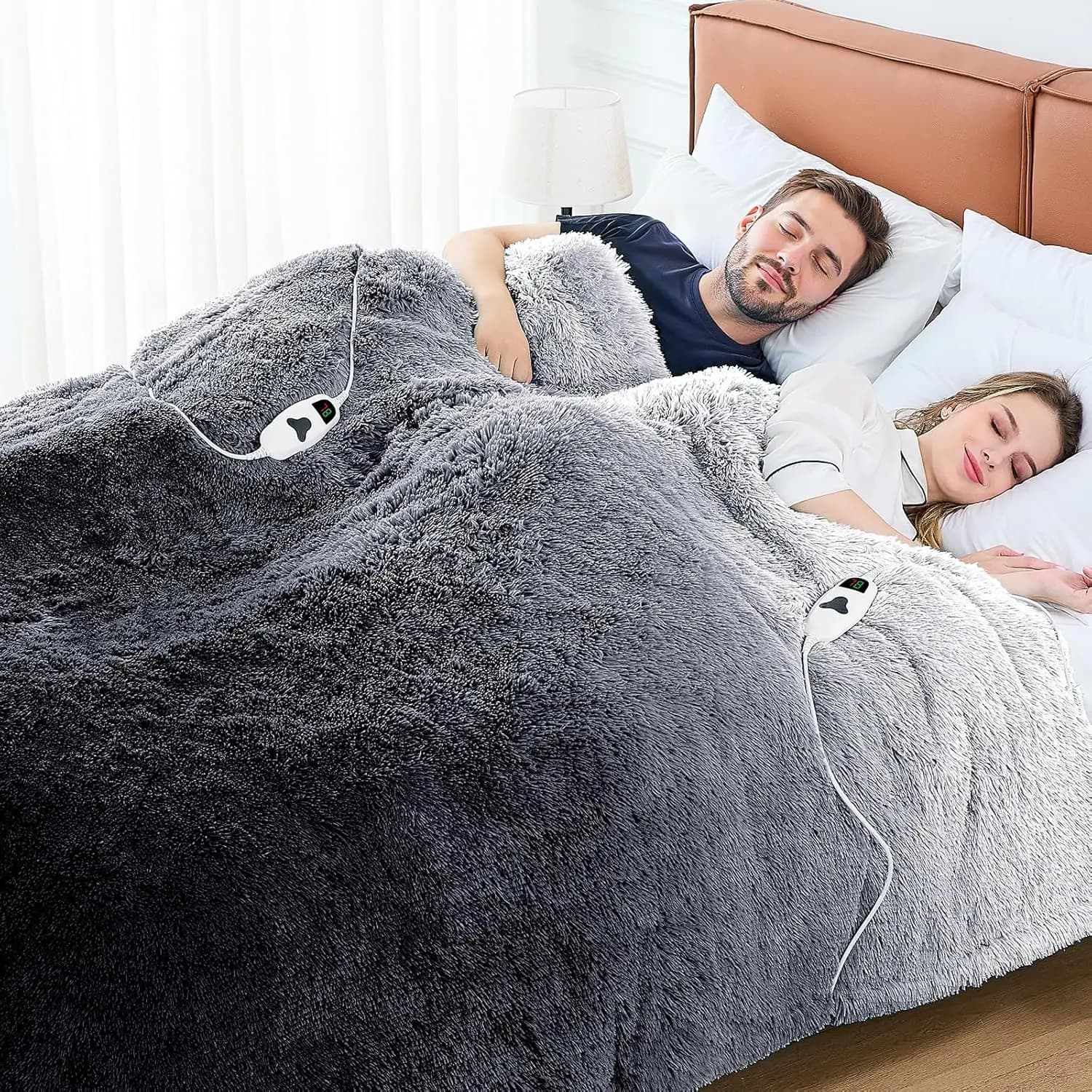Coperta Elettrica Riscaldata Queen Size con Pelliccia Sintetica, Doppio Controllo, 10 Impostazioni di Calore per Regali Invernali