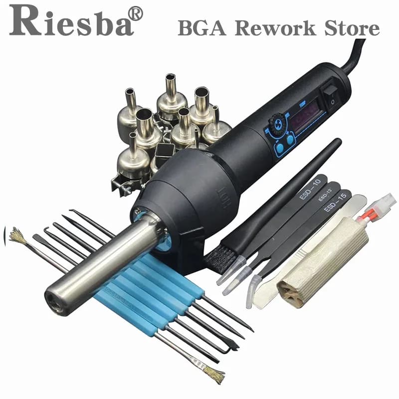 RIESBA 8858LCD 220V /110V EU/US 650W LCD Regolabile Elettronico di Calore Pistola Ad Aria Calda Dissaldatura Stazione di Saldatura IC SMD BGA