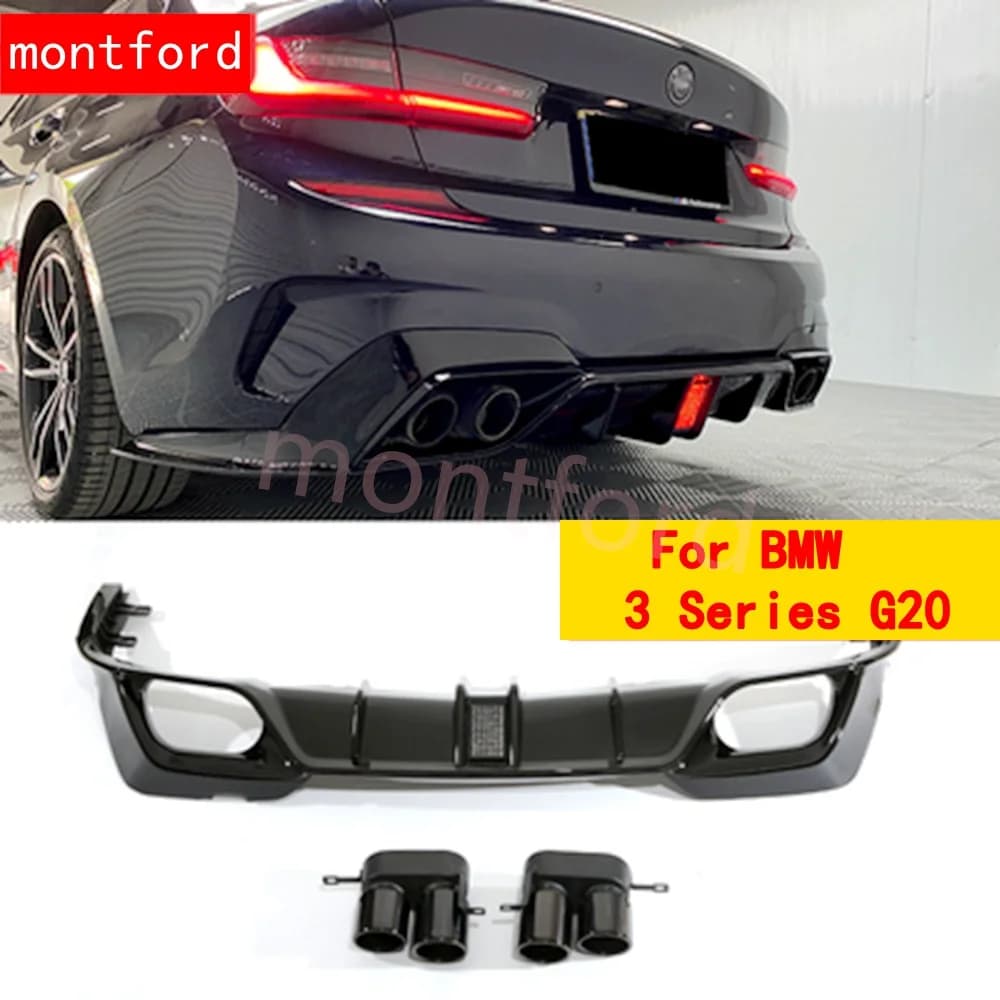 Rear diffuser lip suitable 2019-2023 for BMW 3 G20 Sport 330i M340i black shiny