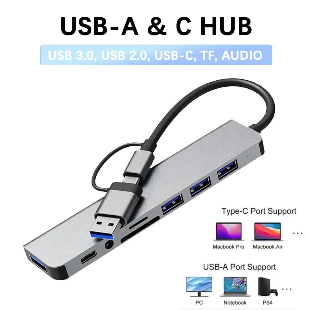 Docking station HUB USB C Hub tipo C 8 in 2 con adattatore jack audio da 3,5 mm Lettore di schede SD/TF per computer notebook MacBook