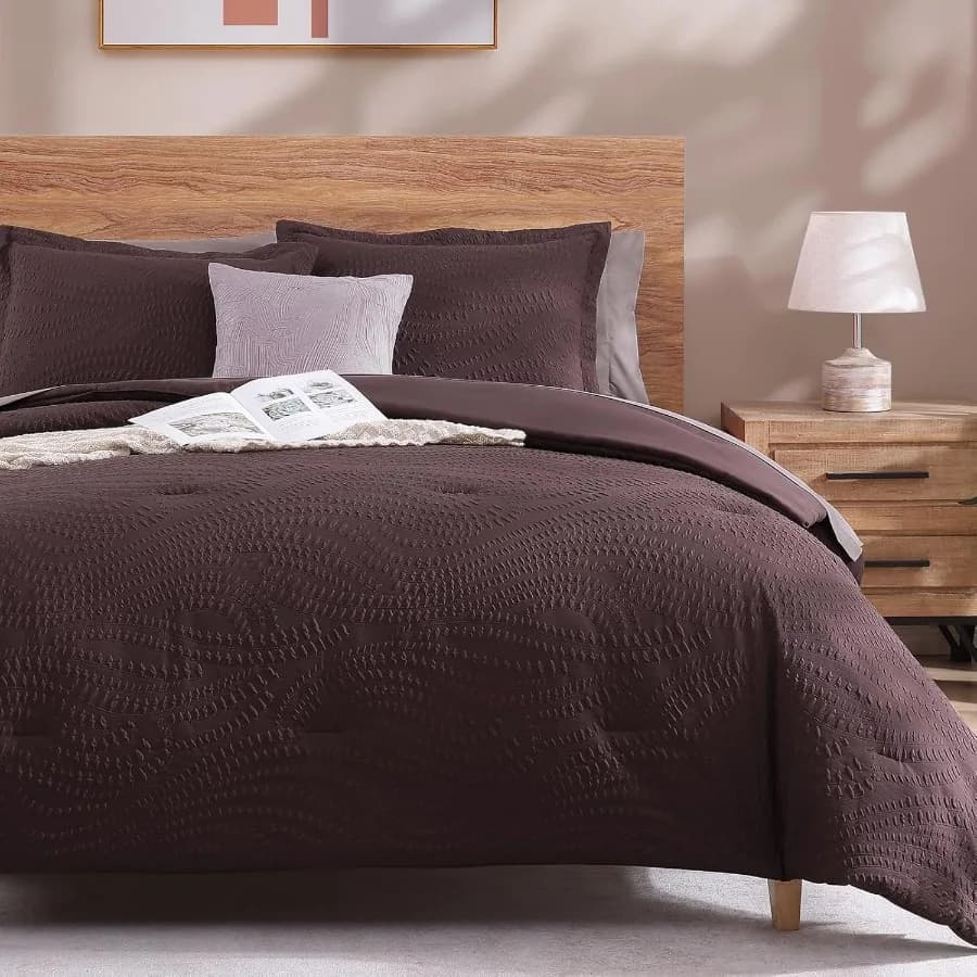 Set piumino doppio - Set biancheria da letto autunnale con texture botanica viola da 5 pezzi Comodo letto in una borsa per tutte le stagioni con trapunta She