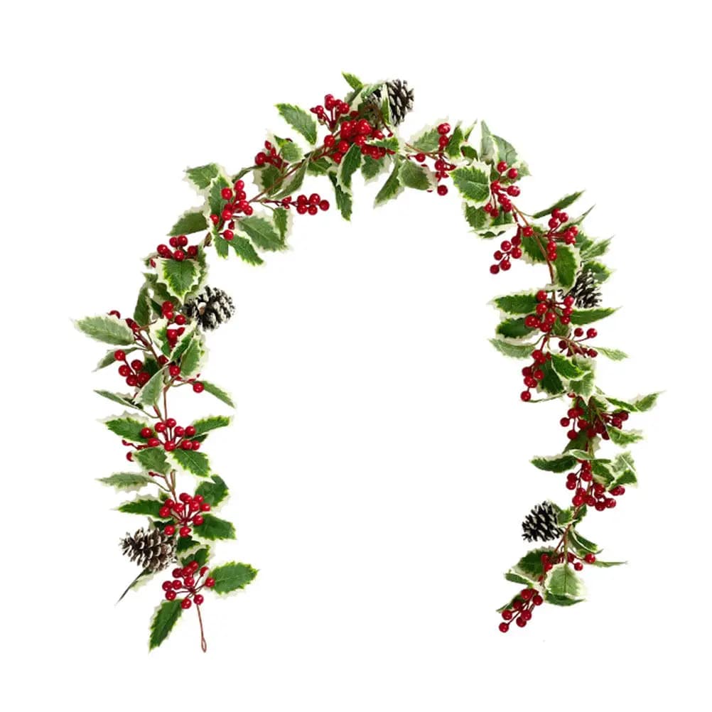 Xmas Red Berry Garland Artificial Plant Decor Lifelike Green Vine with Delicate Berries for Holiday Party Scene Layout Decor