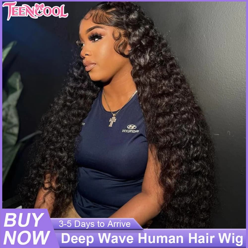 30 40 Inch Deep Wave Human Hair Wig 200% 220% Density Brazilian Water Wave Curly Wig 13x6 HD Lace Front Wigs Pre Plucked 13x4 Transparent Lace Frontal Wigs Human Hair Natural Color for Women