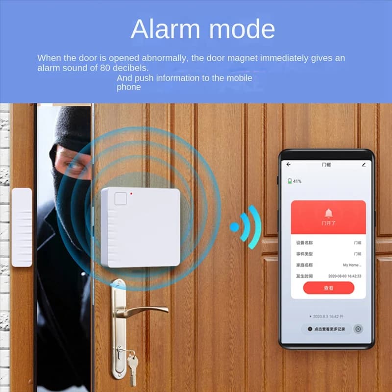 ABMF-Tuya Wifi Smart Home Door Window Allarme sicuro Sistema di sensori per porte e finestre intelligenti senza fili per porte e finestre di casa