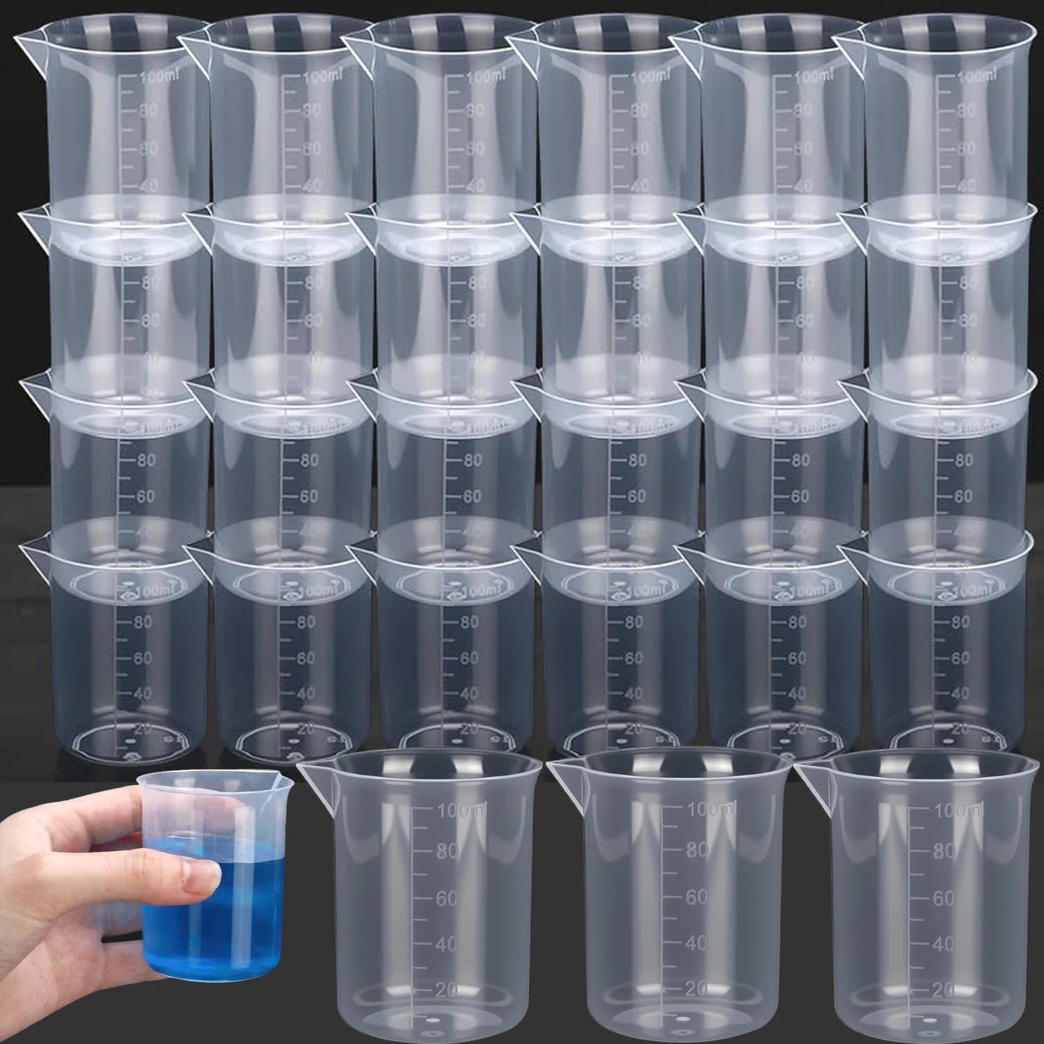 1-24PCS Plastic Mixing Cups 100ml Measuring Cups V-shaped Cup Rim for Resin,Laboratory,Liquid,Acrylic Paint Art,Medicine