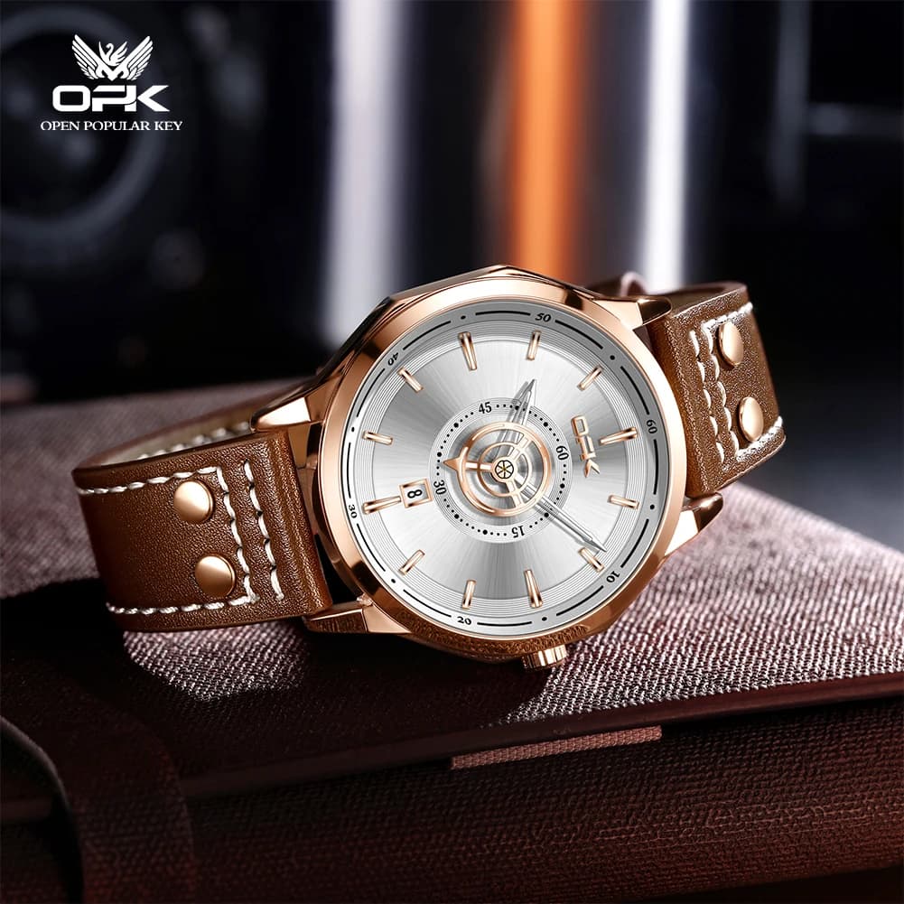 Orologi di marca OPK, cinture per il tempo libero e per il lavoro, calendario singolo, orologi da uomo, orologi al quarzo impermeabili 8195