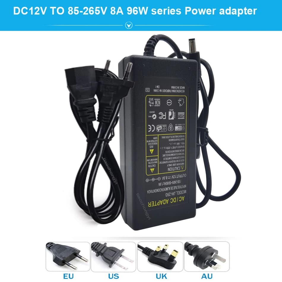 12V 8A 96W LED Power adapter supply AC110V-220V to DC12V light Transformer EU US AU UK Plug For 5050 2835 WS2811 led strip light