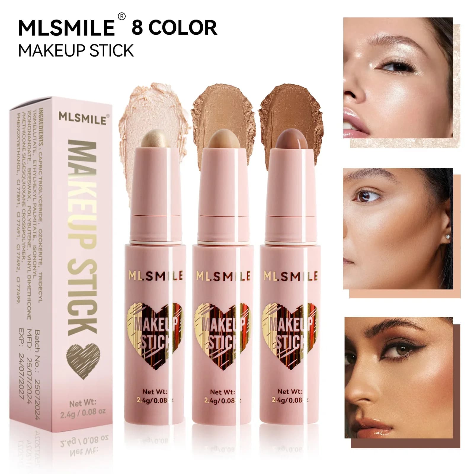 MLSMILE Nuovo 8 colori Evidenzia contorno Stick Tridimensionale a lunga durata Impermeabile Facile da applicare Stick per trucco multifunzionale