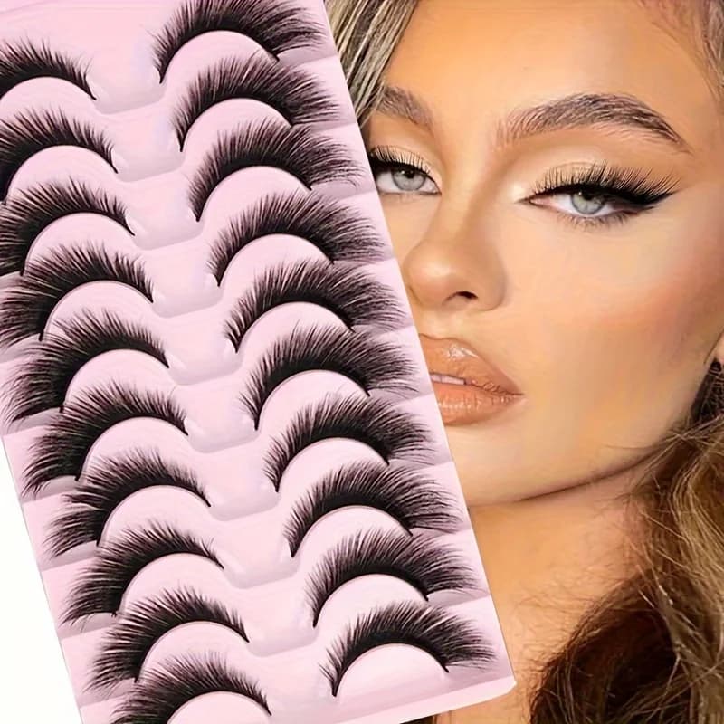 10 pairs of fox eyelashes, natural appearance, cat's eyelashes with artificial hair 8D, angel wing eyelashes, fake eyelashes from 0.63 inches