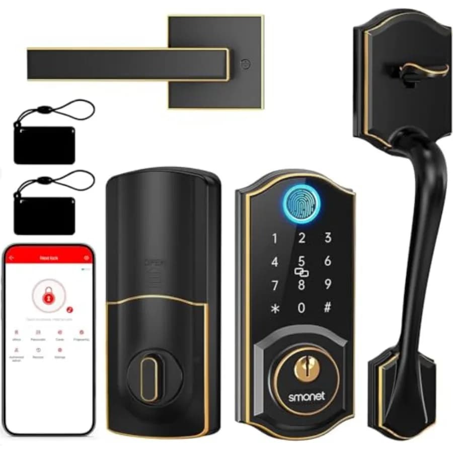 Serratura Intelligente con Maniglia: Set Serratura per Porta d'Ingresso SMONET, Ingresso Senza Chiave, Impronta Digitale, Tastiera, Bluetooth, Alexa, Serratura a Catenaccio S