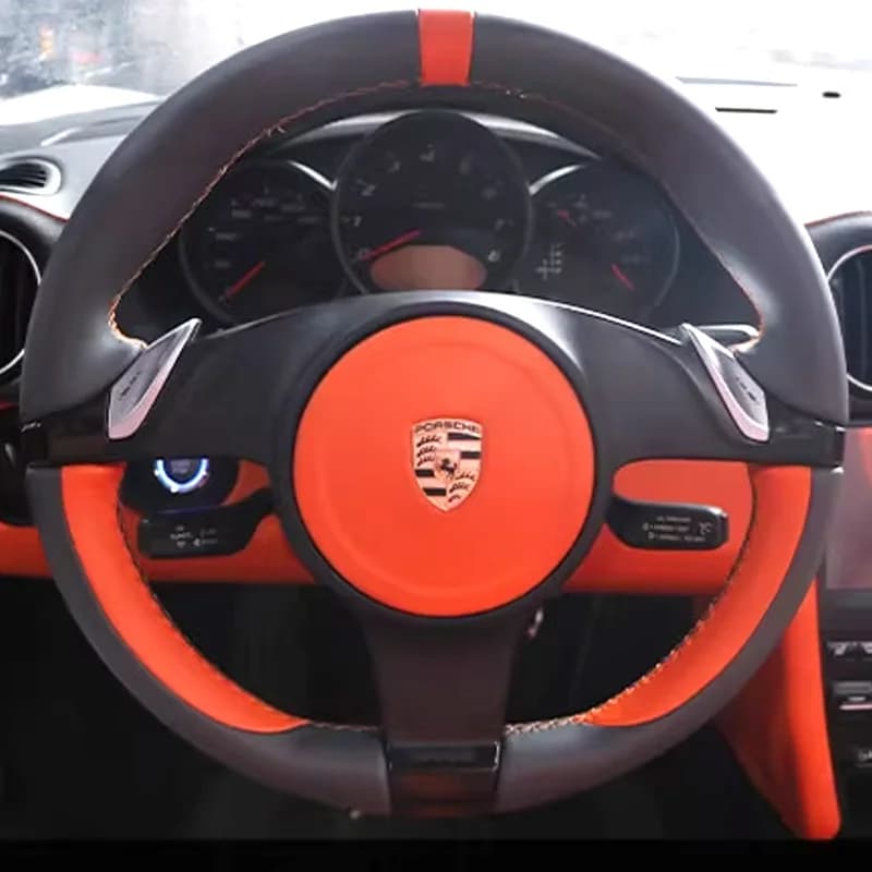 Coprivolante per auto antiscivolo cucito a mano interni auto in pelle nera per Porsche Boxster Caman 987 2006-2011 protezione per auto