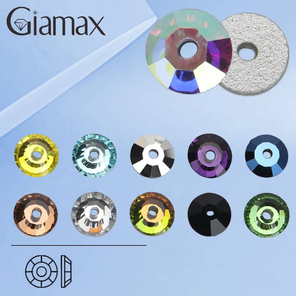 Giamax Vetro Velluto Viola Topazio Jet Crystal AB Pietre da cucire Flatback Foro centrale Strass per borse per abiti