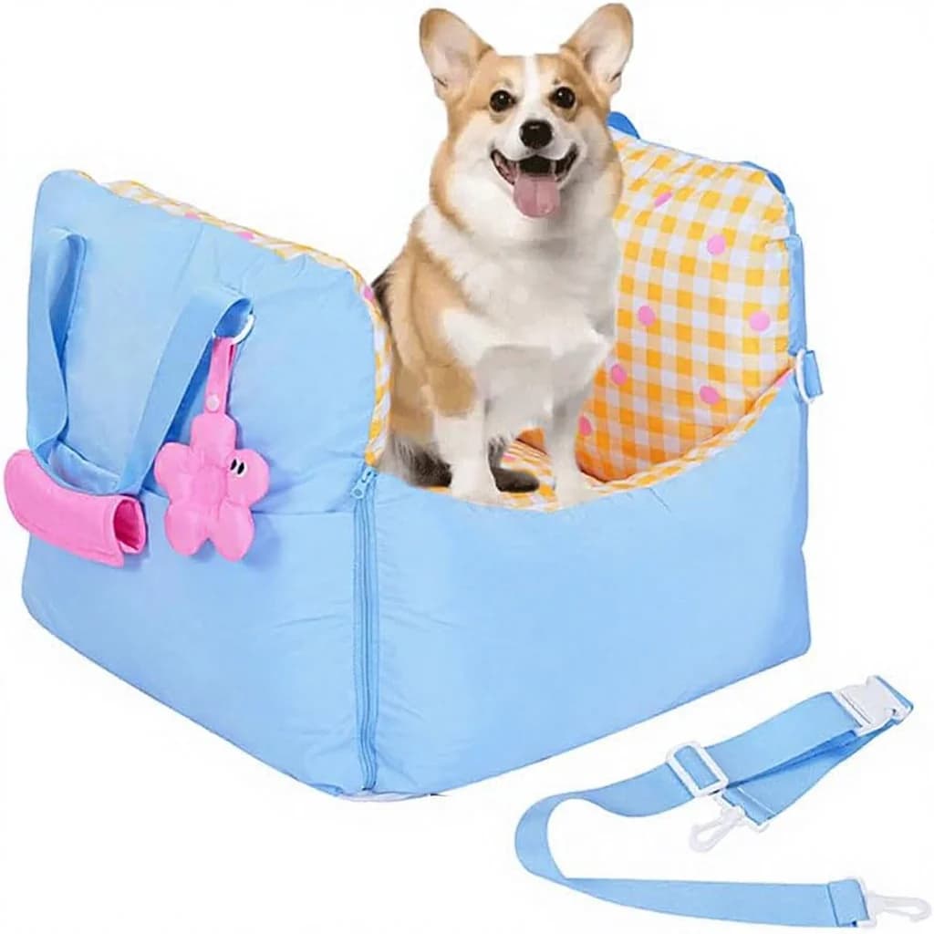 Trasportino per Animali Domestici con Sedile Rialzato per Auto, per Gatti e Cani, Portatile con Maniglie Laterali, Tasca Portaoggetti, Guinzaglio di Sicurezza a Clip, Imbottitura in Cotone PP, Chiusura con Cerniera