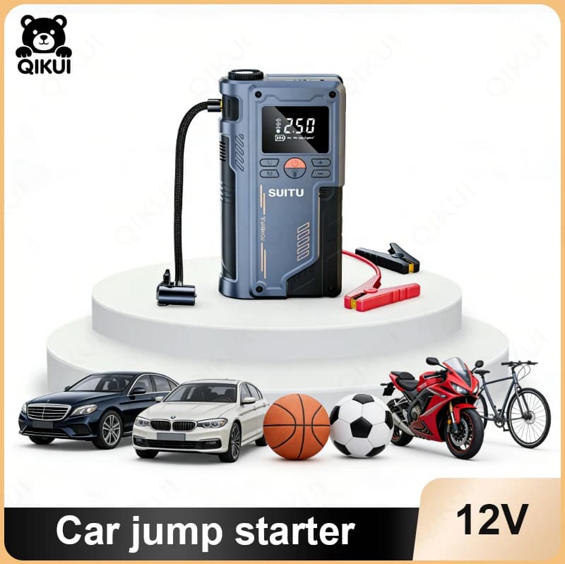 Compressore d'aria wireless al litio per auto e avviatore di emergenza con power bank per gonfiaggio pneumatici auto, pompa ad aria intelligente portatile per