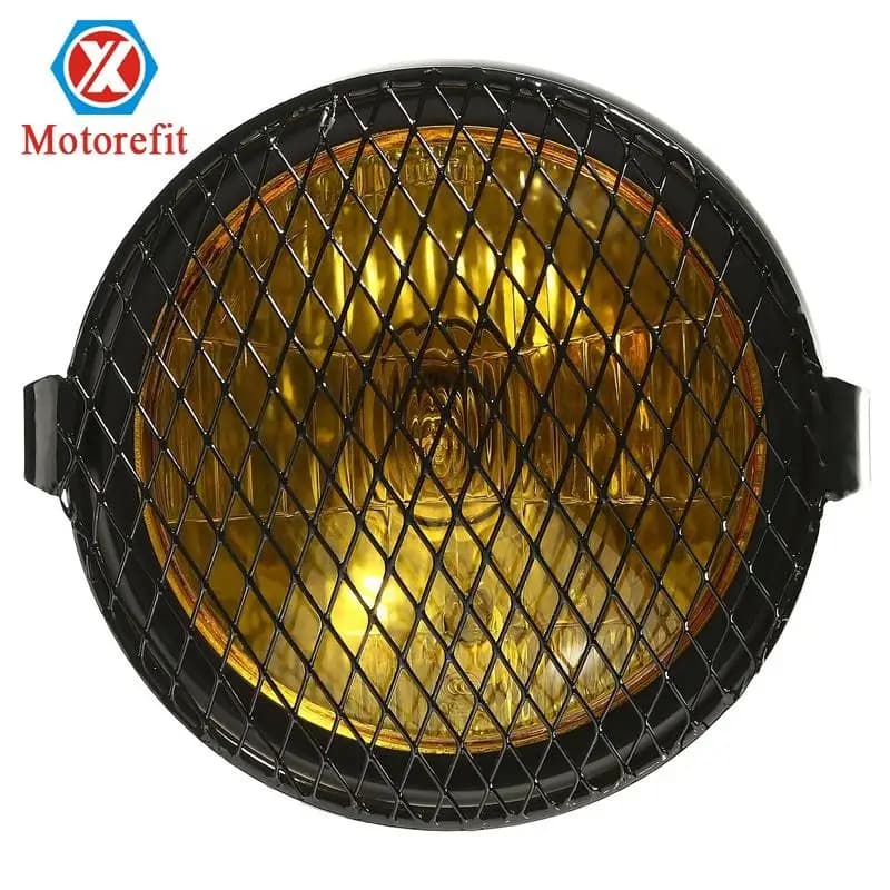 Faro ambrato per moto da 6 1/2" + copertura faro Griglia in rete Cafe Racer Bobber