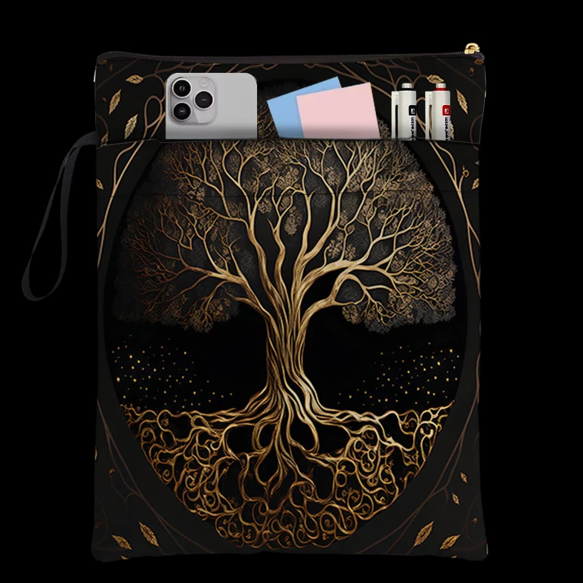 Dark Tree of Life Tarot Book Sleeve Sun & Moon Phase Zipper Pouch Dust Proof Book Protector Portable Tarot Card Pouch Pen Bag