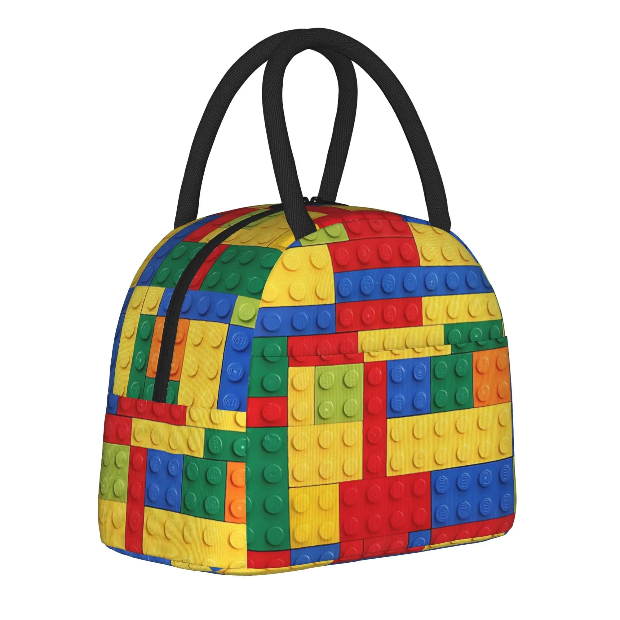 Building Blocks Colorful Bricks Design Insulated Lunch Bags Portable Reusable Thermal Bag Tote Lunch Box Food Handbags