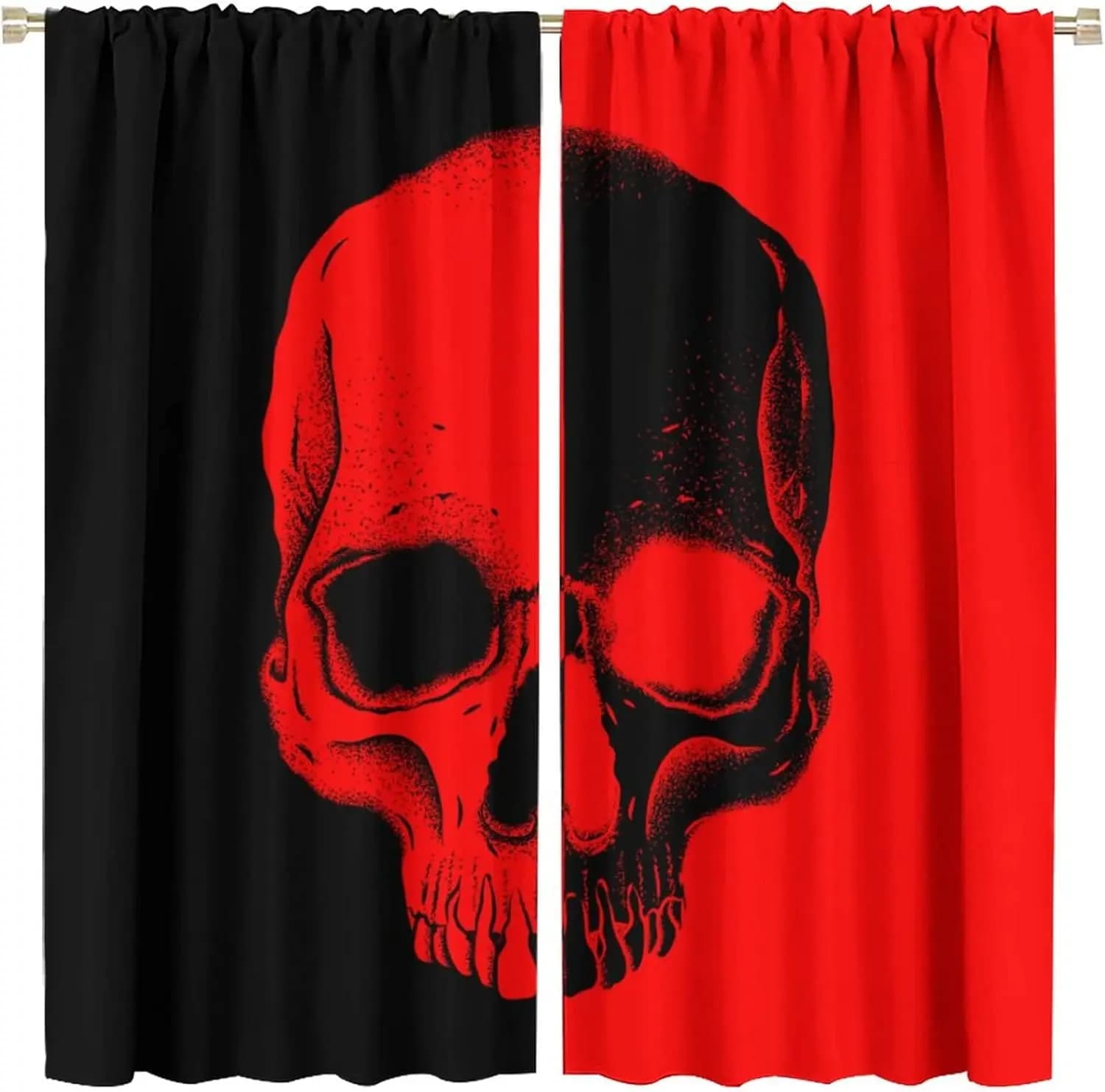 Horror Skull Blackout Curtains for Bedroom,Red Black Watercolor Medieval Gothic Halloween Skull Window Curtains Rod Pocket