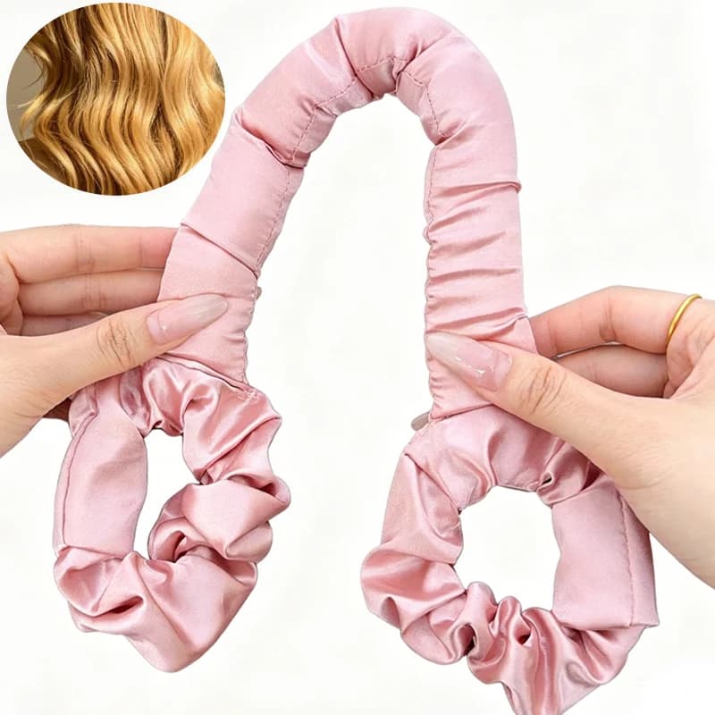 1-2 Pezzi Arricciacapelli Senza Calore in Raso Rosa e Nero, Arricciacapelli da Notte per Onde Grandi, Strumento di Styling Senza Calore