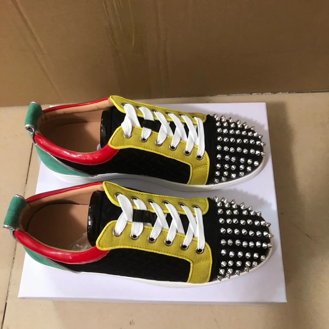 Men Color Block Spike Studded Sneakers Multicolor Patchwork Lace Up White Sole Punk Streetwear Casual Skate Shoes Leisure Male