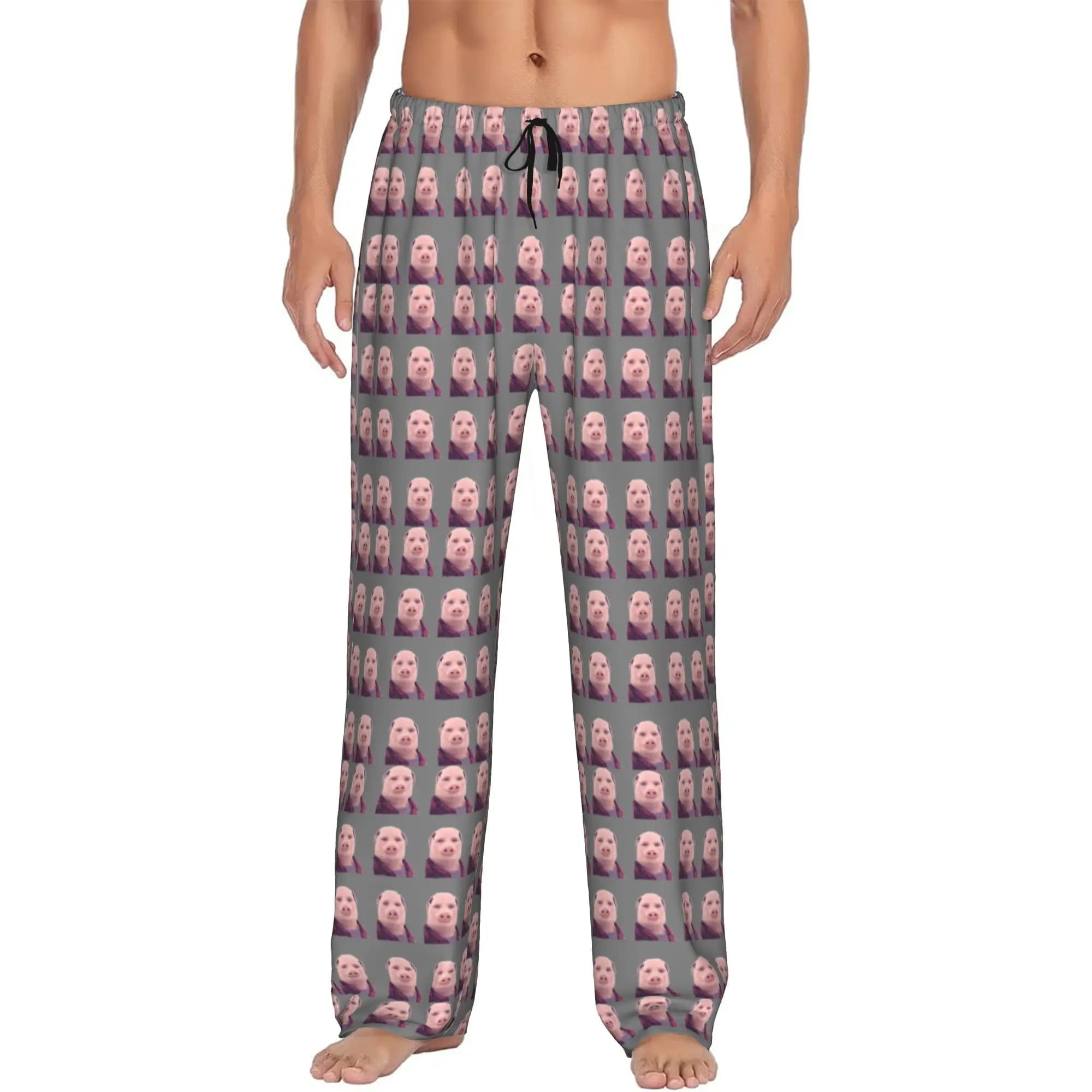 Custom Printed John pork is calling Pajama Pants for Men Funny Pig Sleep Sleepwear Bottoms with Pockets