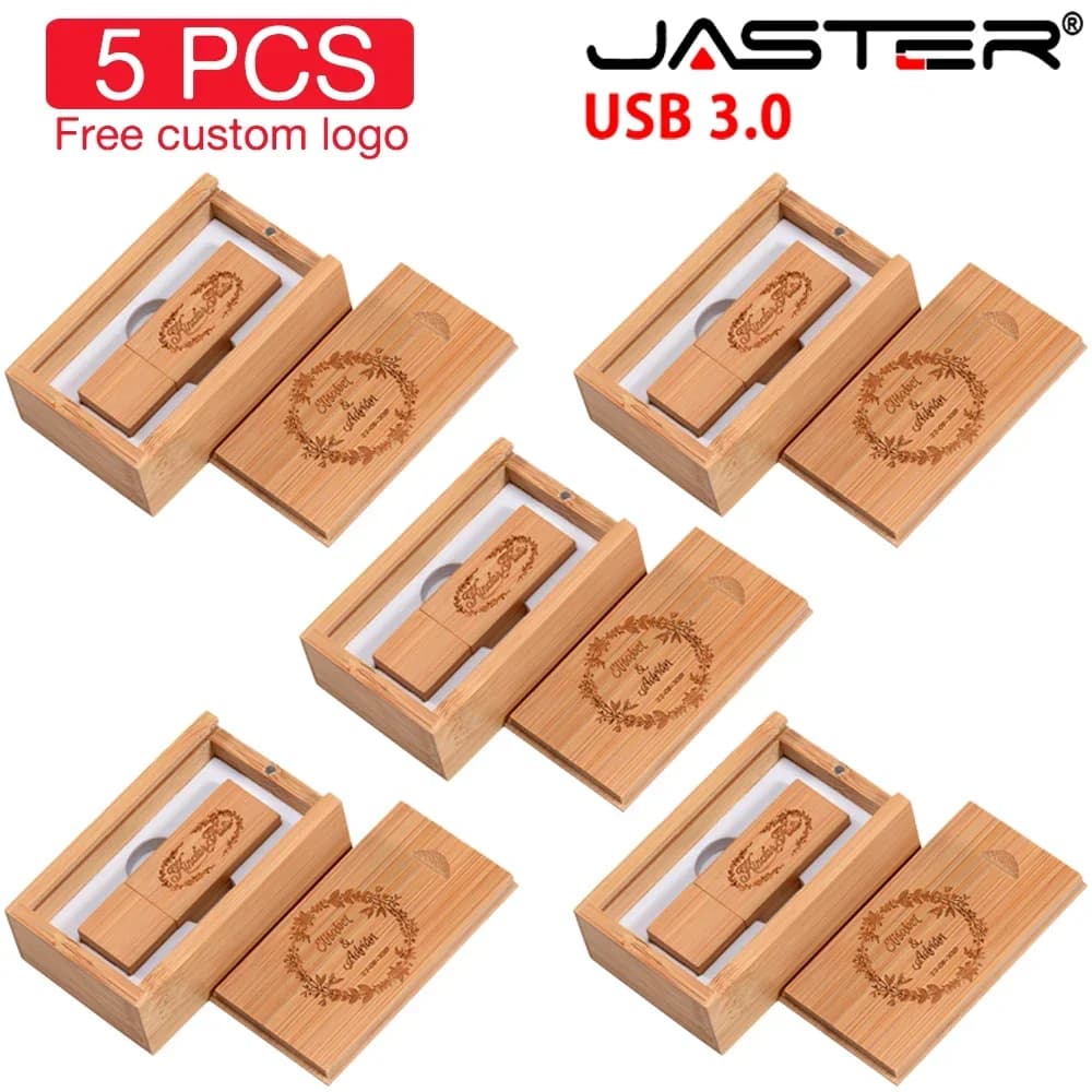 5 PZ LOTTO Scatola di Legno Chiavetta USB 3.0 Logo Personalizzato Gratuito Pen Drive 128 GB 64 GB 32 GB Memory Stick Fotografia Regali di Nozze
