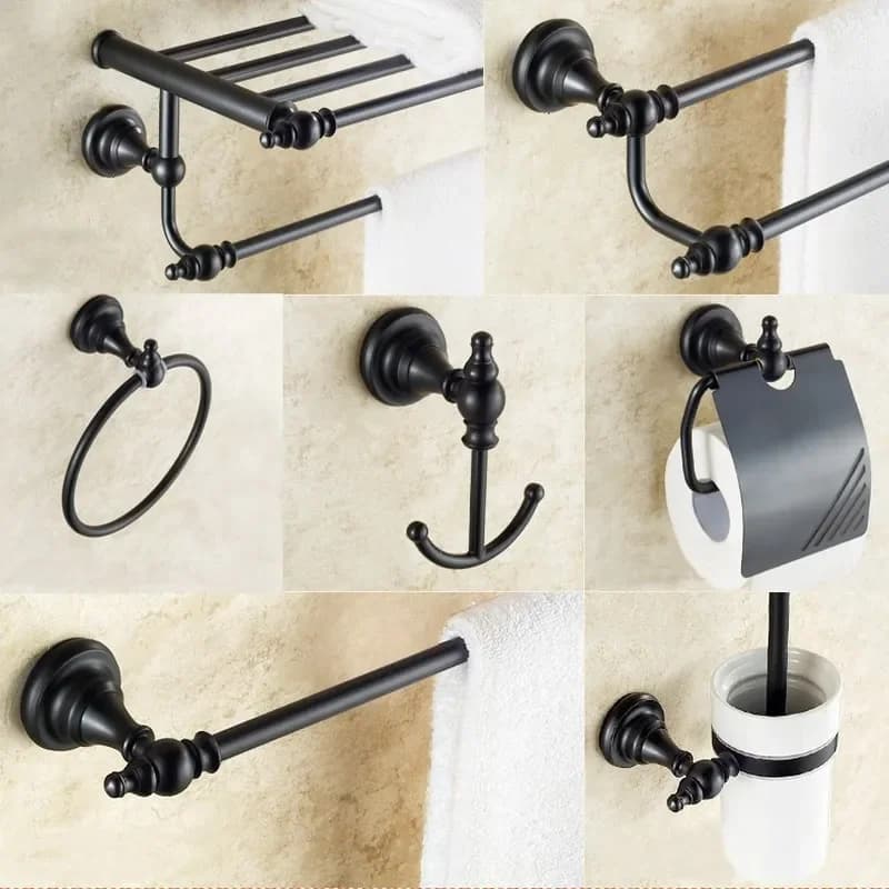 Bathroom Hardware Set Oil Rubbed Bronze Robe Hook Towel Rail Rack Bar Shelf Paper Holder Toothbrush Holder Bathroom Accessories