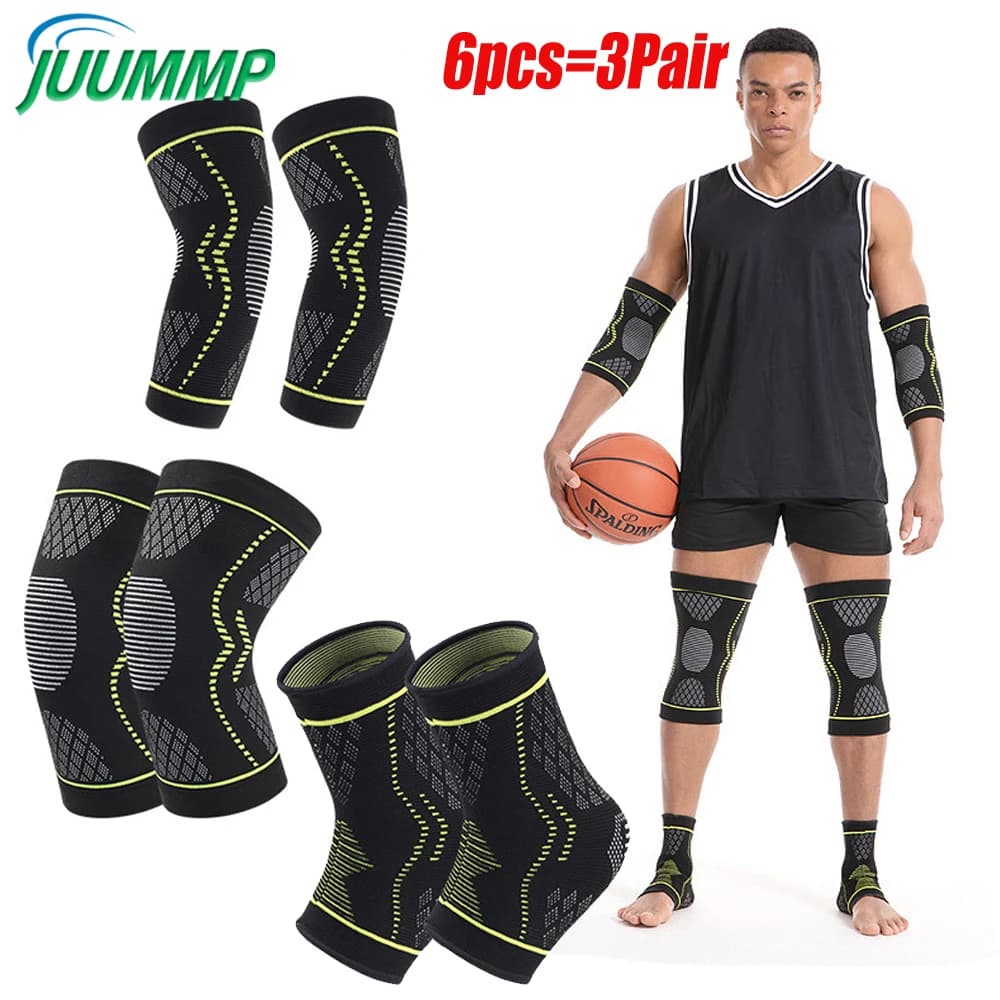 Set di 6 Pezzi di Protezioni Sportive, Supporti per Ginocchia, Gomiti e Caviglie per Fitness, Calcio, Allenamento di Basket per Adulti