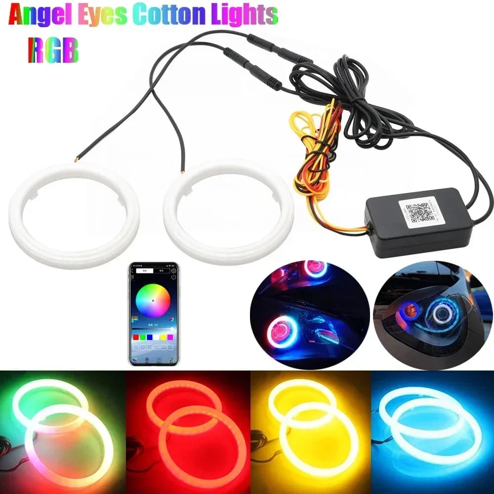 2PCS 12V 24V DC LED Angel Eyes Cotton Lights with Directional Indicators APP Bluetooth RGB DRL Halo Car Rings Scooter Faro