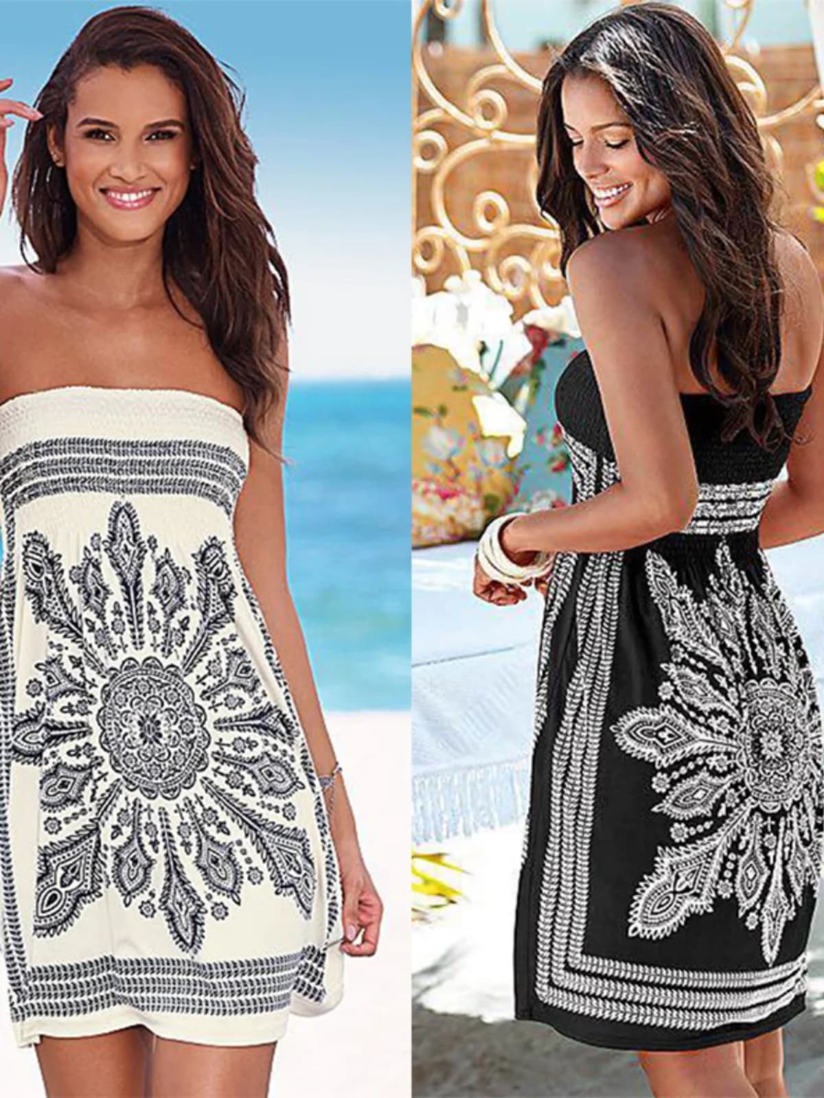 Abito Estivo da Donna con Stampa alla Moda, Sexy, Senza Spalline, in Poliestere, con Vita Morbida, Senza Maniche, Gonna Monopezzo Basica a Trapezio