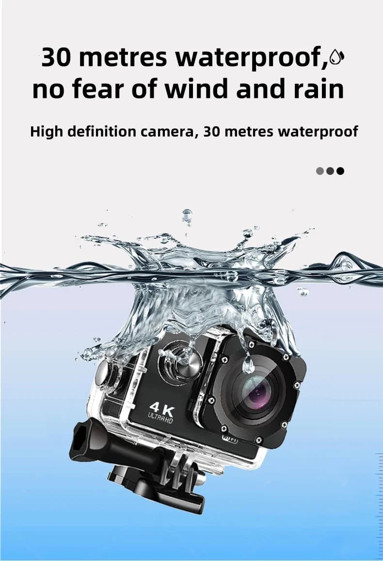 4K 60FPS Action Camera IPS Screen 140° Wide-angle 30M Waterproof Anti-shake Sports Camera WiFi Sports Camera DV for Outdoor
