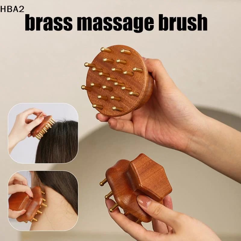 Spazzola per Massage del Cuoio Capelluto in Sandalwood and Copper, Anti-Fatical Massage Tool Guasha