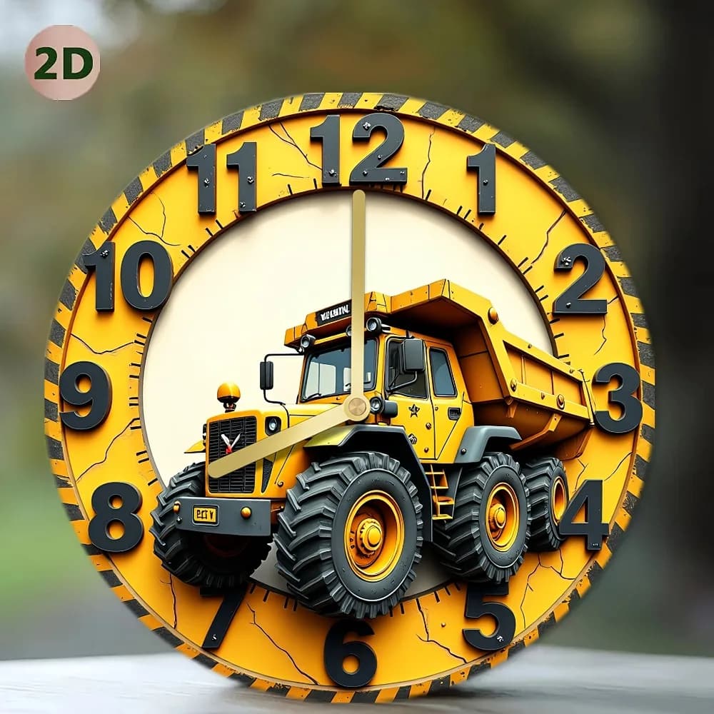 Vibrant Aluminum Wall Art 8x8 Inch Waterproof Durable Silent Quartz Clock Excavator Design for Kids Room Toy Room Decor