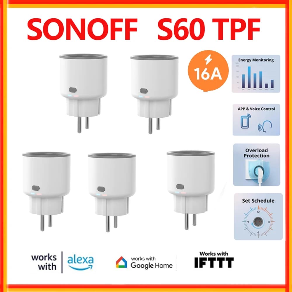SONOFF S60 TPF Wifi Smart Plug with Energy Monitor Voice Control 16A Smart Ue via APP eWelink works with Alexa Google Home