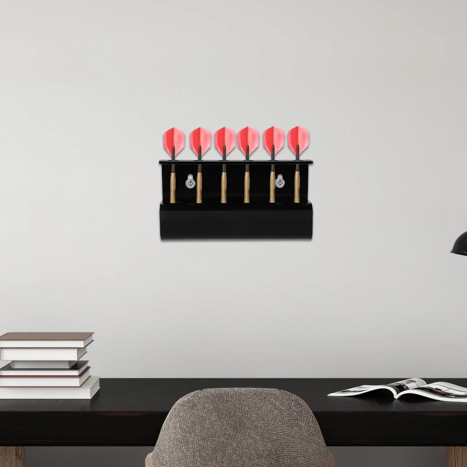 Set di 1 Espositore da Parete in Acrilico per Freccette, Organizzatore con 6 Slot, Nero, Porta Freccette con Punta Morbida per Interni, Casa, Ufficio, Sala Giochi