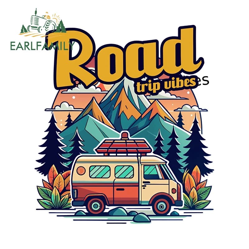 EARLFAMILY RV Road Trip Vibes Car Stickers Beautiful graphic design Waterproof PVC Decalcomania for fishing gear box Back windshield