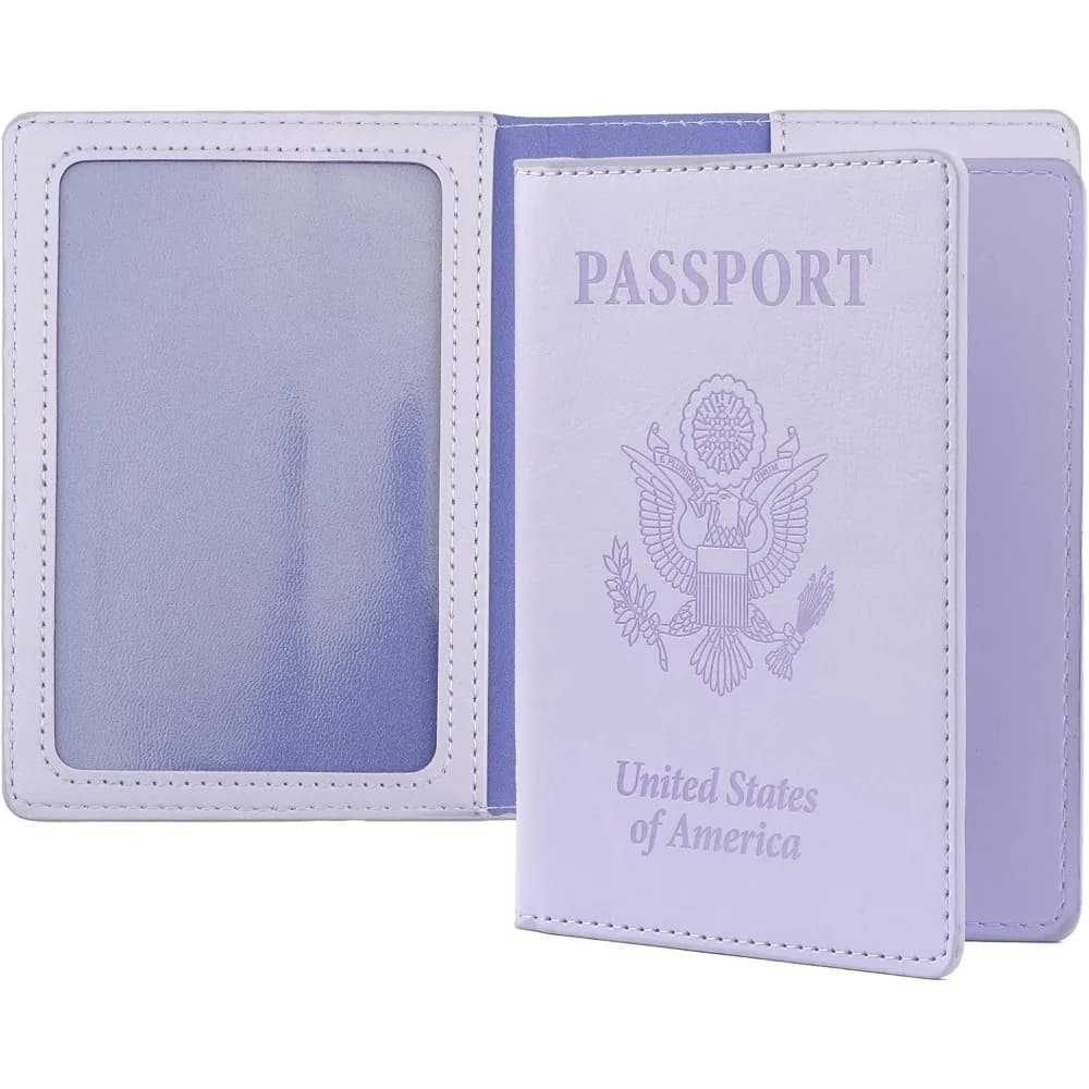 Porta Passaporto Viola Chiaro con Spedizione dagli USA per Donne e Uomini, Custodia Protettiva per Portafoglio da Viaggio, Essenziale per l'Aeroporto