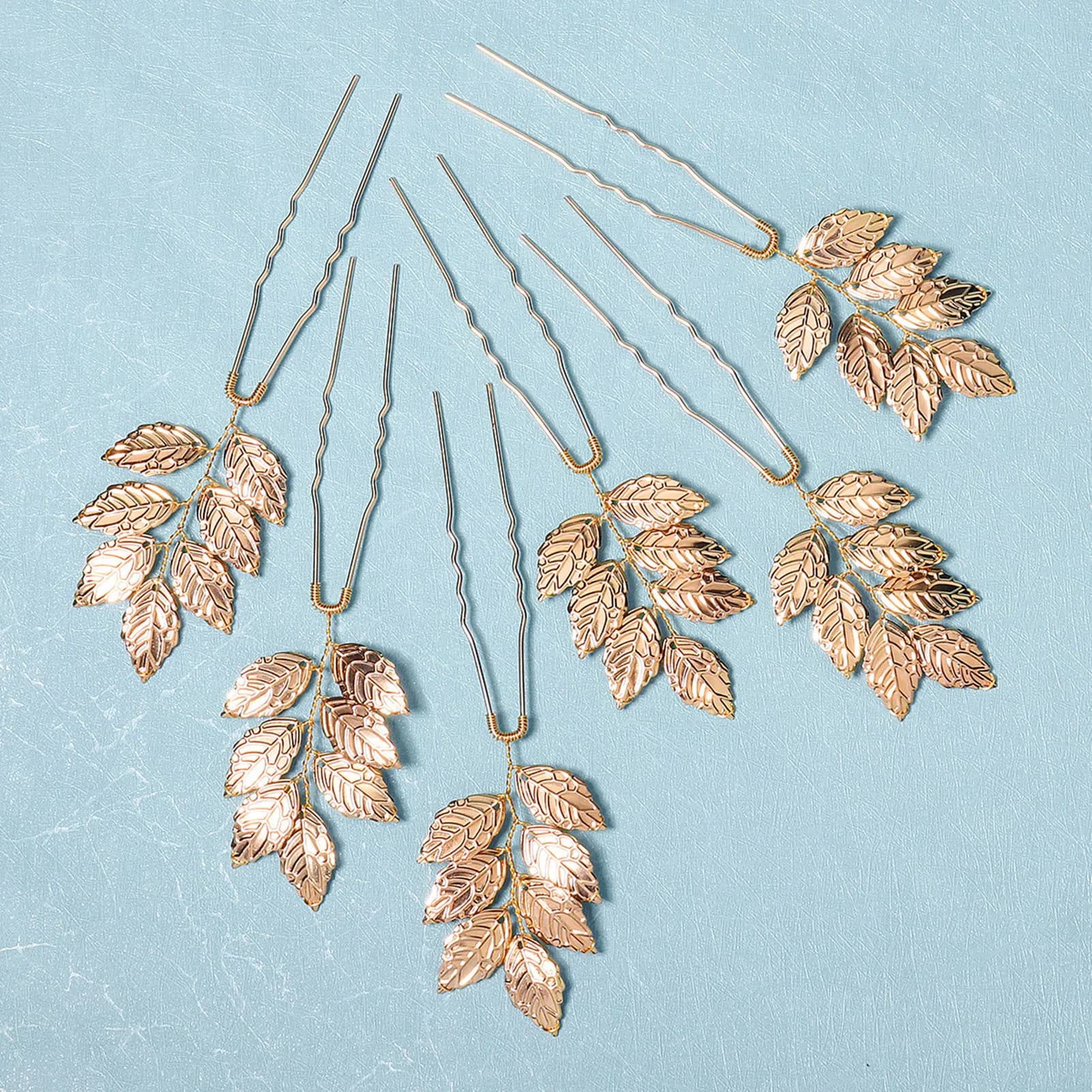 U-shaped hair clip with golden leaf, 6 pcs, fashionable, alloy, for parties, hairpins, wedding accessories, wedding ceremony and year-end dances