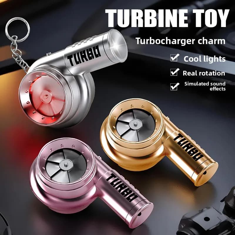 Portable Turbo Turbine Simulation Keychain LED Light Simulated Sound Fidget Toy Stress Relief Pendant Gift for Car Enthusiasts