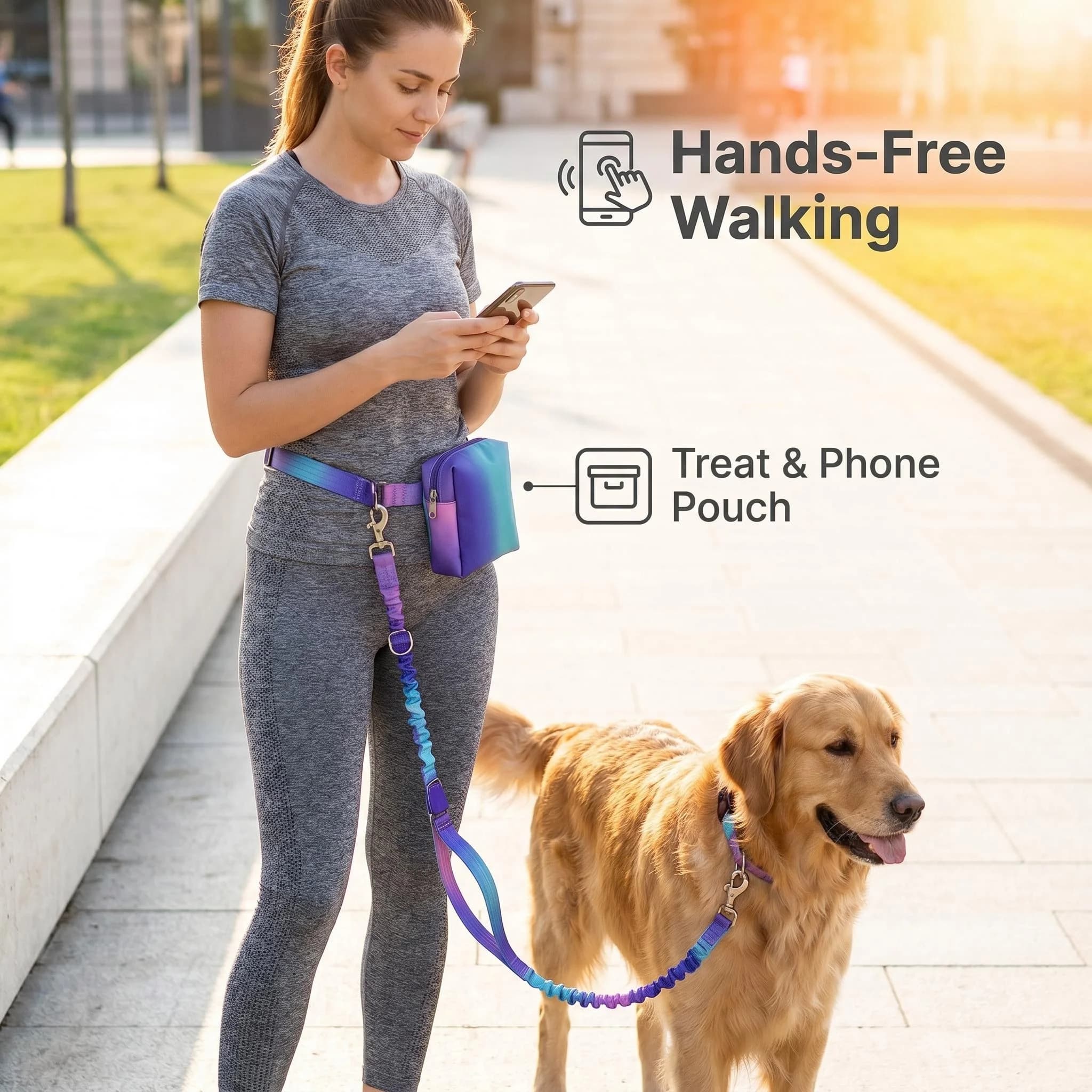 Gradient Hands Free Multi Mode Dog Leash Set for Daily City Walks Outdoor Camping Road Trips for 1-2 Dogs