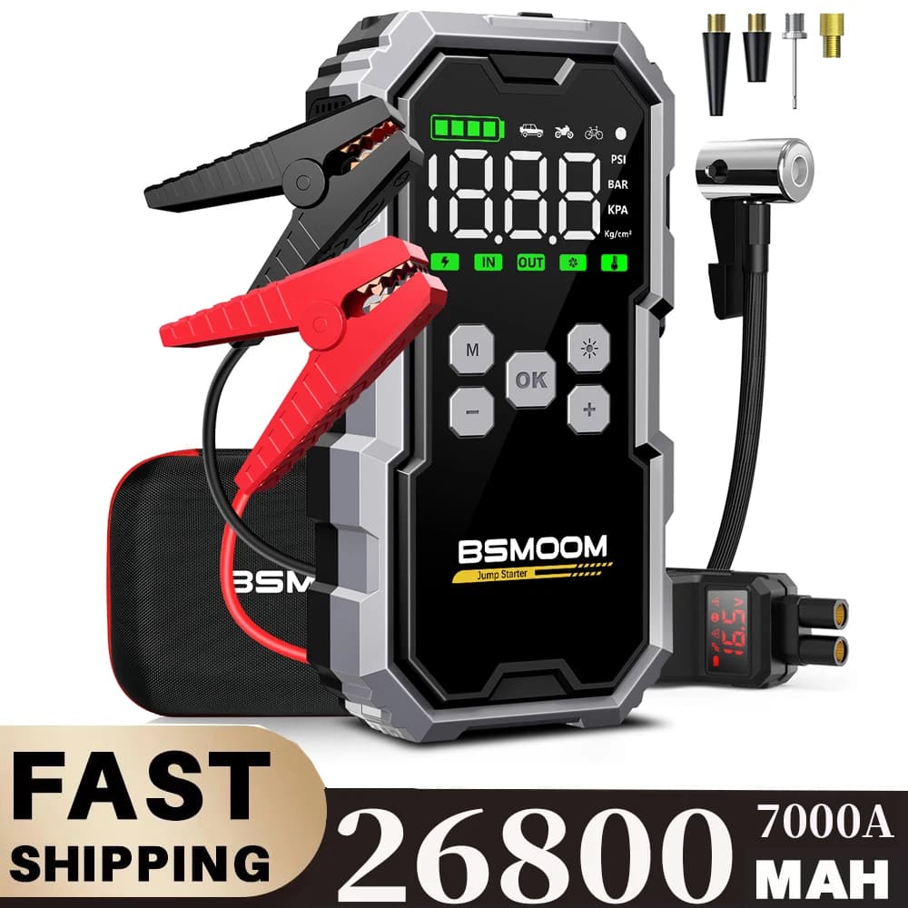 Nuovo Avviatore d'Emergenza per Auto 150PSI con Pompa d'Aria, 7000A/1500A PEAK, Power Bank Portatile e Dispositivo di Avviamento