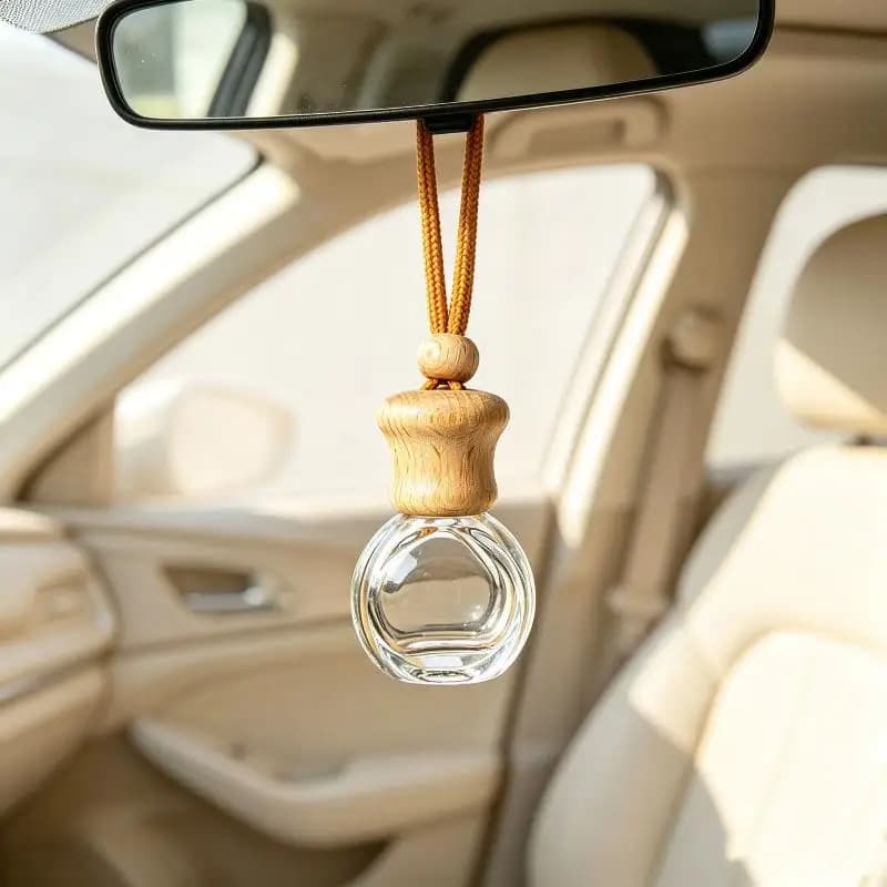 New Hanging Empty Car Diffuser Bottles With Natural Wooden Lids Clear Glass For Car Interior Decor DIY Aromatherapy Use