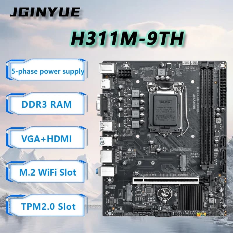 Scheda Madre JGINYUE H110 Compatibile con Intel 8/9a Gen, M-ATX, DDR3 16GB RAM, Desktop H311M-9TH, PC Economico per Ufficio/Casa/Sorveglianza