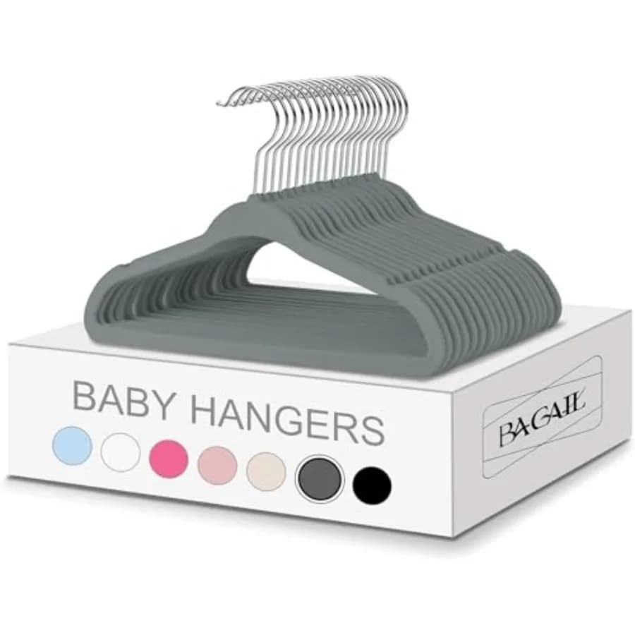 Pack of 50 Groups in Velvet from 11 Poles, Anti-slip hangers for Newborns/Children's Dresses, Grigies