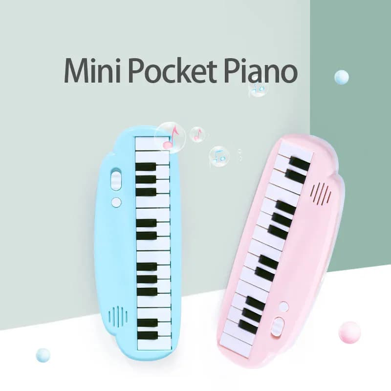 Mini giocattolo per pianoforte tascabile a 25 tasti Materiale PP con suono morbido Batteria 3A (non inclusa) Regali per strumenti musicali educativi blu/rosa