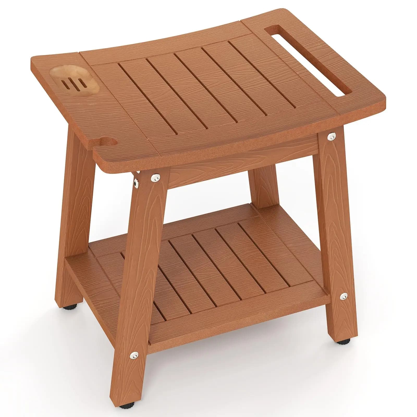 Waterproof HIPS Shower Bench With Storage Shelf Soap Dish Towel Bar Heavy Duty Bathroom Stool Brown