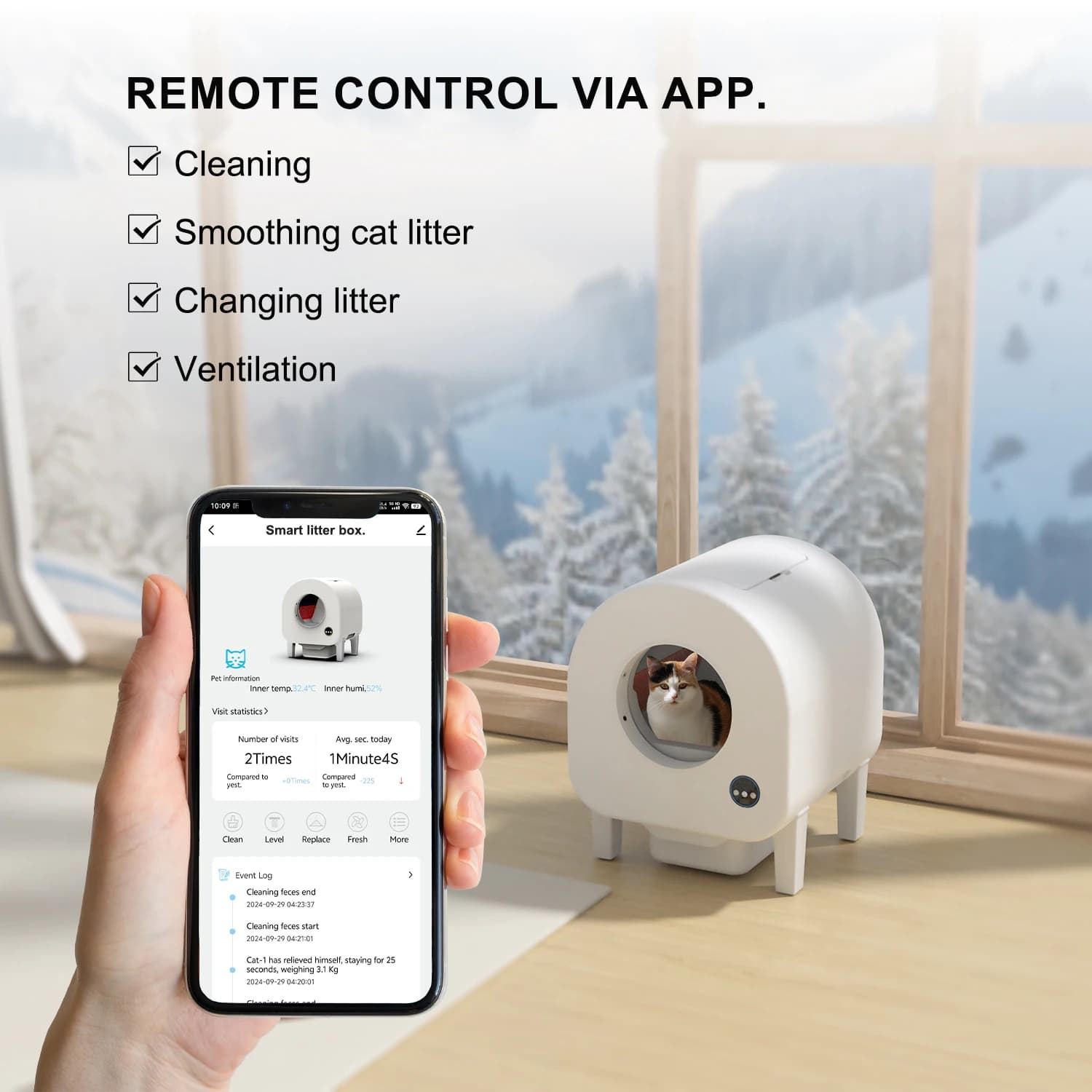 Lettiera elettrica per gatti con controllo app da 68 litri, pulizia automatica, toilette per gatti con fotocamera